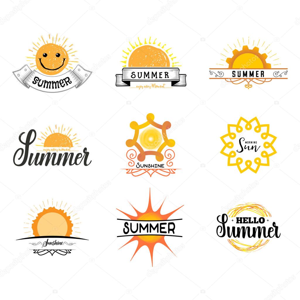 Badge as part of the design - Sun and summer. Sticker, stamp, logo - hands made.