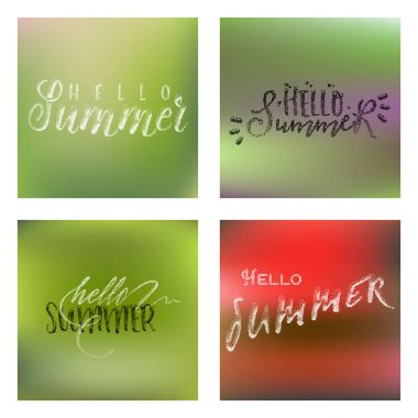 Merhaba yazı ve hat yarı ton modern - yaz degrade arka plan bulanık. Etiket, damga, logo - el yapımı