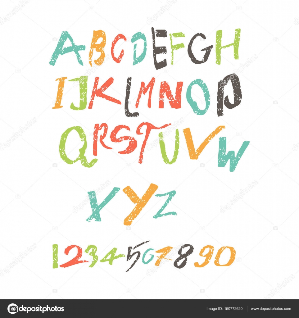 Colorati di alfabeto latino scritto da un bambino i bambini ¨ stile pu²