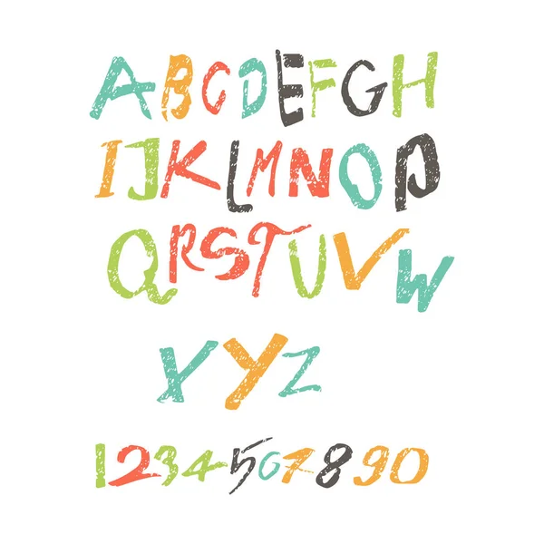 Gekleurde Latijnse alfabet, geschreven door een kind, kinderen is stijl, kan worden gebruikt voor uw ontwerp — Stockvector
