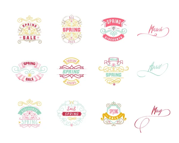 Conception d'insigne de vente de printemps. Autocollant, timbre, logo - fait main. Avec l'utilisation d'éléments typographiques, de calligraphie et de lettrage — Image vectorielle