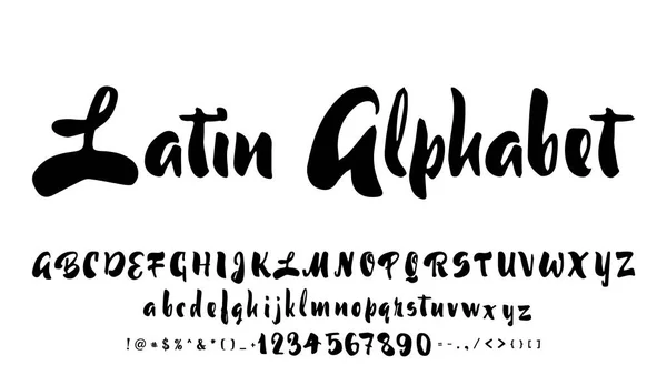 Векторний алфавіт. Каліграфічний шрифт. Унікальні нетипові символи. Ручне листування для дизайну логотипи, значки, листівки, плакати, принти. Сучасний почерк пензлем Типографія . — стоковий вектор