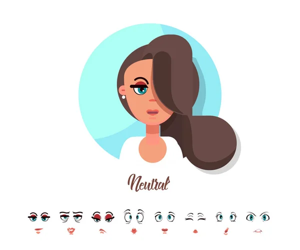 Émotion neutre féminine. L'expression des filles. Design plat Avatar — Image vectorielle