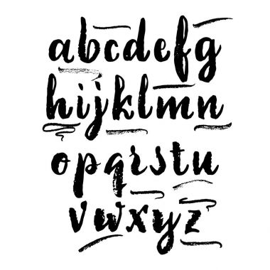 Vektör alfabe. Kaligrafi yazı tipi. Benzersiz özel karakterler. El yazı için tasarımlar - logoları, rozetleri, kartpostallar, posterler, baskılar. Modern fırça el yazısı tipografi.