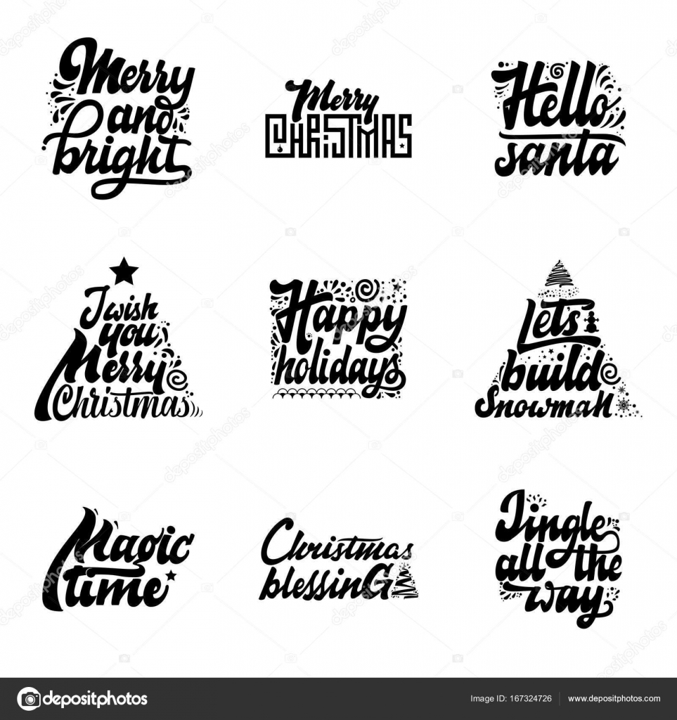 Christmas phrases. Merry and Bright, hello santa, I wish you, Happy