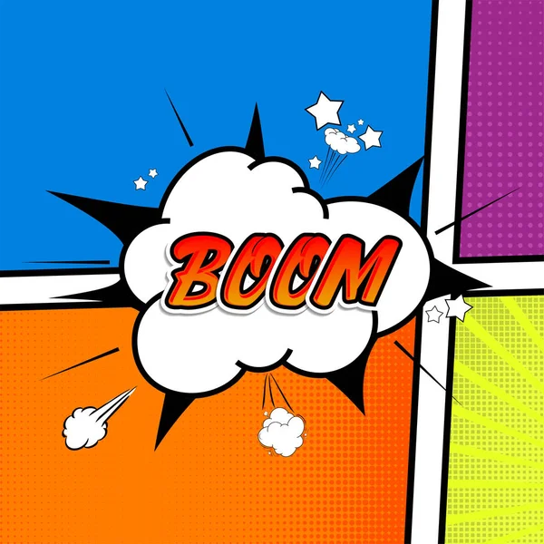 Komiks kolekcji - słowo boom, kolorowe efekty tekstowe Czat z dźwiękiem w stylu pop art wektor. czcionki 3D. — Wektor stockowy