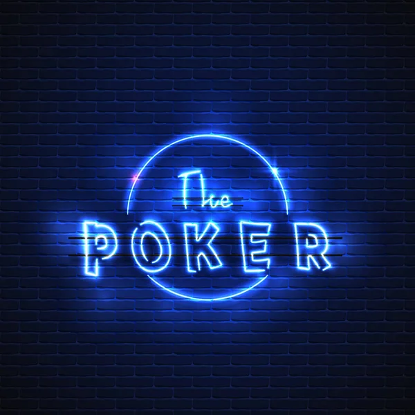Neonbanner-Poker. Leuchtendes, elektrisches Stativ, vor Backsteinmauern. — Stockvektor