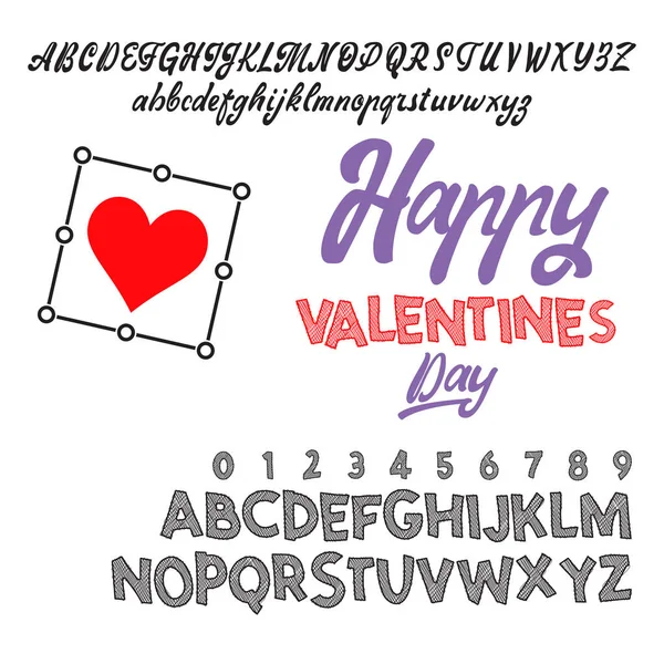 Fröhliche Valentinstag-Schrift. Vektoralphabet. Handschrift-Schrift. Typografie abc für Designs: Logos, Verpackungsdesign, Poster. abc... — Stockvektor