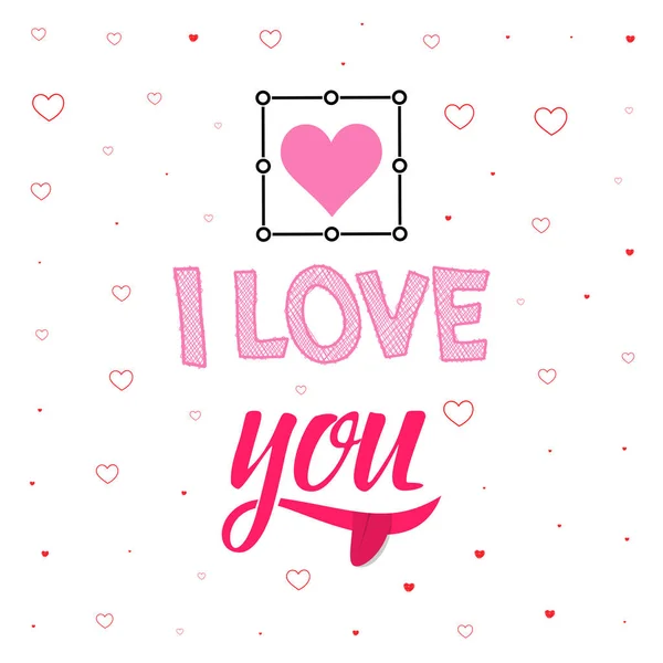 Banner cómico - Te amo, dibujo a mano. Fuente individual. Declaración de amor. Vector San Valentín texto con elementos gráficos . — Vector de stock