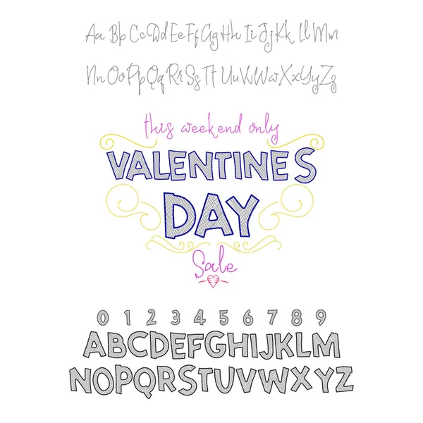 Happy Valentines Day- font. Vector alphabet. Hand Lettering script font. Typography abc for Designs: Logos, Packaging Design, Poster. ABC... — Stock Vector