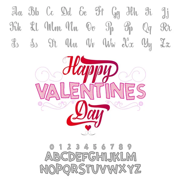Happy Valentines Day-lettertype. Vector alfabet. Hand belettering script lettertype. Typografie abc voor ontwerpen: logo's, ontwerp van de verpakking, Poster. ABC... — Stockvector