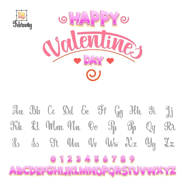 Happy Valentines Day - fuente. Alfabeto vectorial. Hand Lettering script font. Tipografía abc para Diseños: Logotipos, Diseño de Embalajes, Póster. ABC ... — Vector de stock