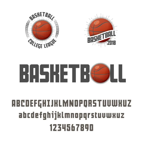 Juego de baloncesto - insignia, logo y fuente. Ilustración vectorial . — Vector de stock