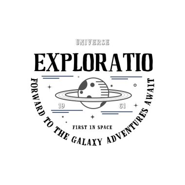 Uzay - bir afiş, gezegenler evrende bir yama, rozet, etiket kullanılabilir. Vektör çizim.