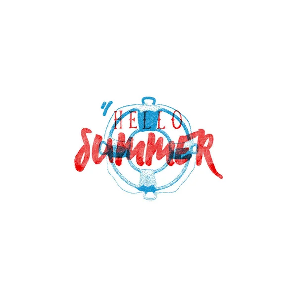 Hello summer. Retro sign, badge, banner template. Illustration Lifebuoy of the emblem of summer. It is good for printing posters and as an icon on the site. — Stock Vector