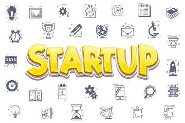 Bir başlangıç kavramı. Doğrusal tarzı simgeleri, iş temaları - doodle.