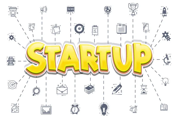 Koncepcja startup. Ikony, tematy biznesowe - doodle styl liniowy. — Wektor stockowy