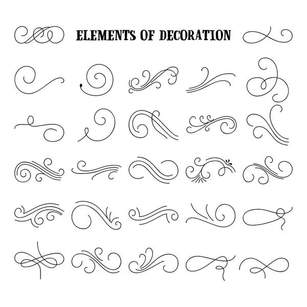 Set of hand drawn flourish elements. Vector illustration. Elements of decoration. — Stock Vector