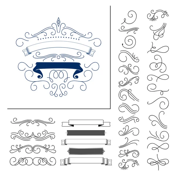 Conjunto de elementos floridos dibujados a mano. Ilustración vectorial. Elementos de decoración . — Vector de stock