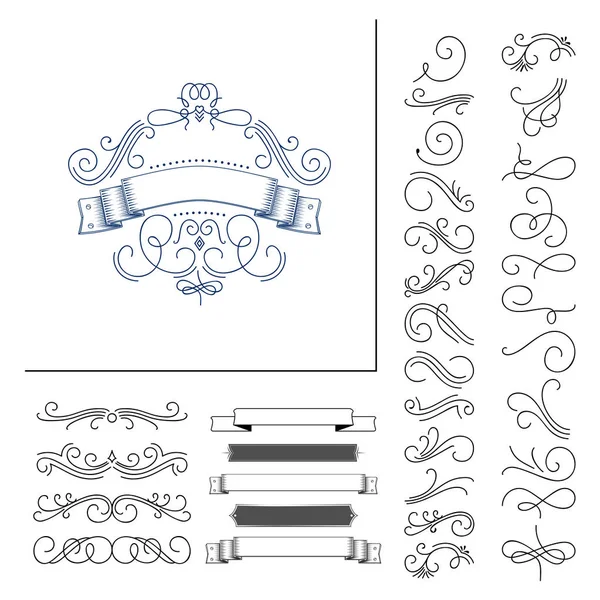 Conjunto de elementos floridos dibujados a mano. Ilustración vectorial. Elementos de decoración . — Archivo Imágenes Vectoriales