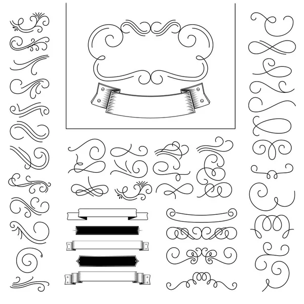 Conjunto de elementos floridos dibujados a mano. Ilustración vectorial. Elementos de decoración . — Archivo Imágenes Vectoriales