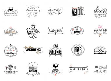 Düğün yazı - rozet. Tarih - davet edersiniz. Minimalist tasarım.