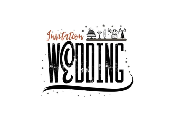 Emblema de casamento, lettering convite. Para a organização de eventos de casamento . — Vetor de Stock