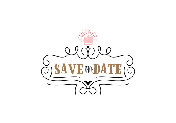 Save the date calligraphy vector lettering for wedding or love card - banner for postcards and other uses. — Stock Vector