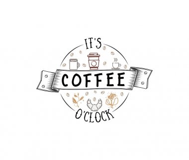 Onun kahve oclock. Hipster rozet Vintage stilize harfler. Vektör çizim