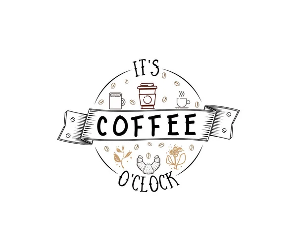 咖啡。时髦复古风格的刻字徽章。矢量插图 — 图库矢量图片