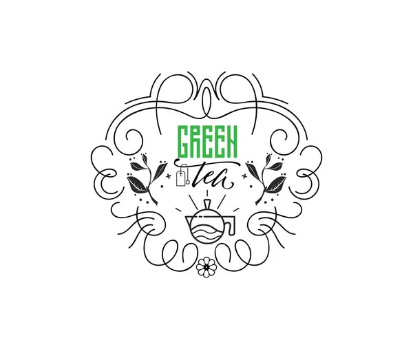 Πράσινο τσάι. Vintage τυποποιημένο γράμματα σήμα. Εικονογράφηση διάνυσμα — Διανυσματικό Αρχείο