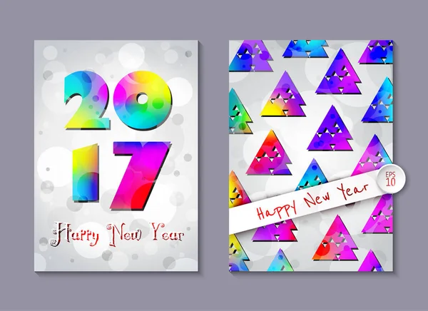 2017-Set-Happy-New-Year-card-creative-design-rainbow-artistic-A4 _ 02 — стоковый вектор