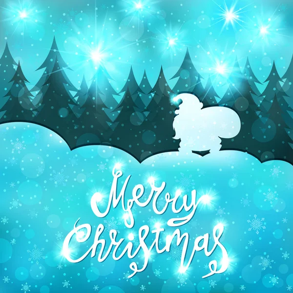 Mutlu Noeller, mutlu yeni yıl, Noel Baba, orman, kartı, tebrik — Stok Vektör