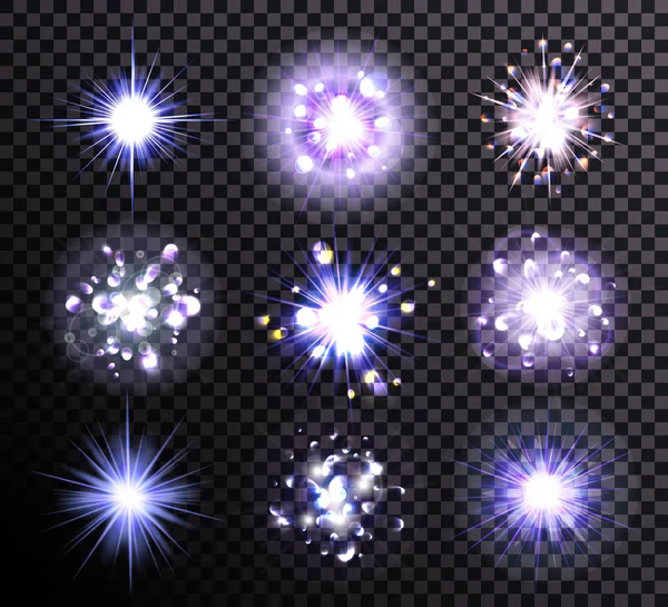 Glühende-sterne-lichter-funkeln-birst-linsen-flare-isolierter-vektor-02 — Stockvektor