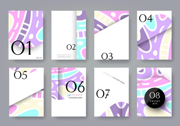 Set-artistic-universal-cards-rounded-shapes-color-A4-3 — Stock vektor