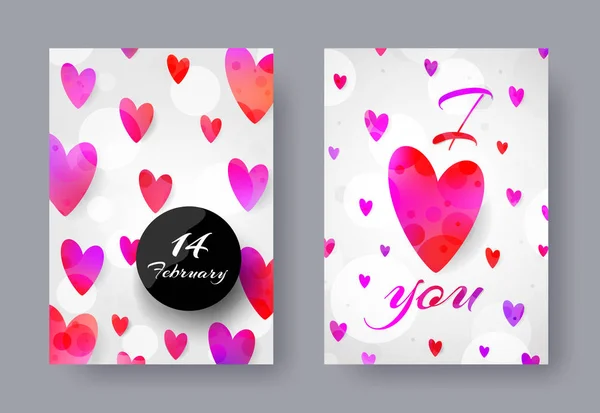 Set-card-heart-rainbow-Valentine's-Day-artistic-wedding-love-A4 — 스톡 벡터
