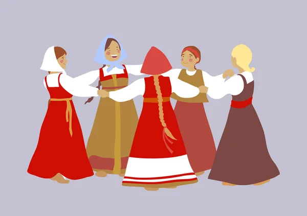 Set-cartoon-character-Russia-dance-girl-bride-old-national-legends-01 — Vetor de Stock