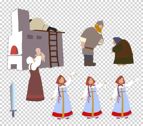 Set-cartoon-character-Russia-hero-old-national-feds-09 — стоковый вектор
