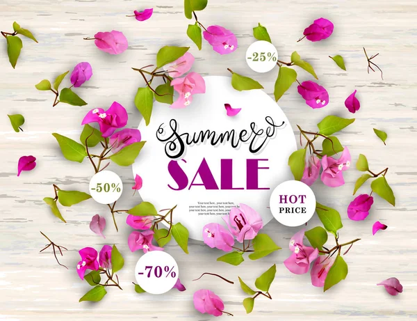 Summer Sale. Lettering. Tropical flowers — Stock Vector