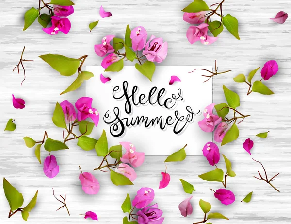 Olá, verão. Letras. Flores tropicais-02 — Vetor de Stock
