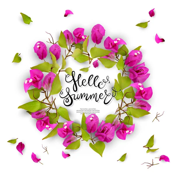 Olá, verão. Letras. Flores tropicais — Vetor de Stock