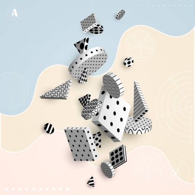 3D, soyut, geometrik, siyah, beyaz, şekilleri-1
