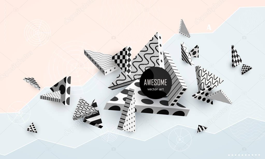 3d, abstract, geometric, black, white, shapes-5