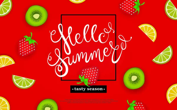 Hello-summer-Tasty-season-Tropical-fruits-07 — Vetor de Stock