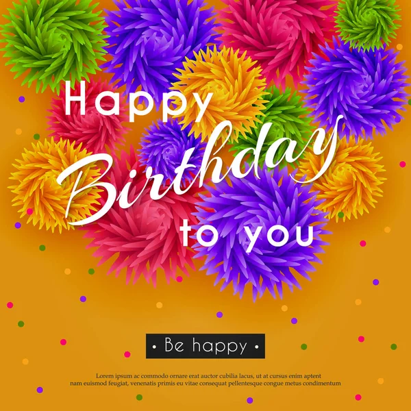 Happy-Birthday-Banner-3d-flowers-01 — стоковый вектор