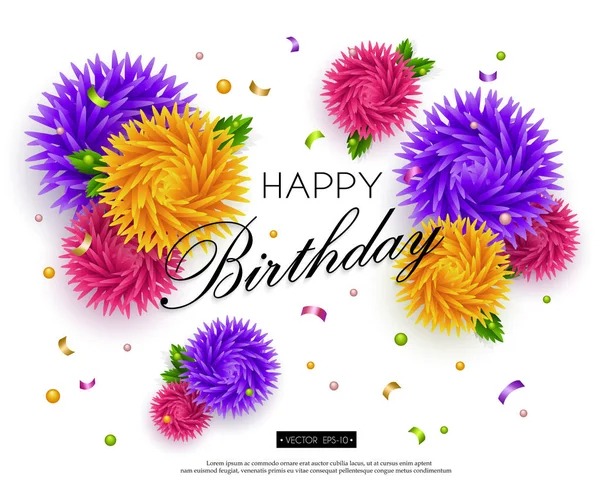 Happy-Birthday-Banner-3d-flower-Paper-art-2 — Vettoriale Stock