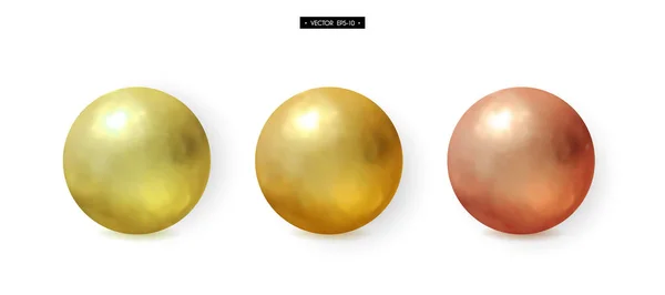 Realistic metal balls. Gold, Bronze. Brass,.Copper — Stock Vector