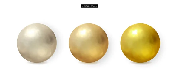 Realistische metalen ballen. Goud, brons. Messing. Koper-01 — Stockvector