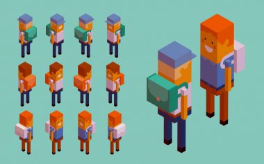 insanlar, Okulu, kız öğrenci, kız, isometry