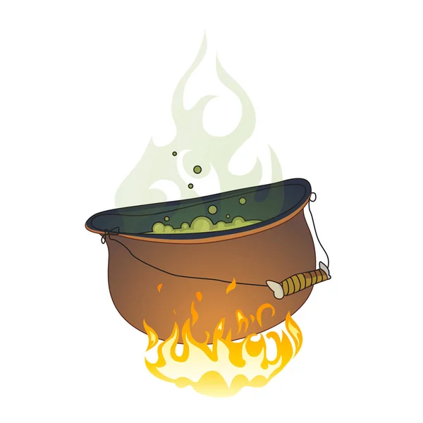 Halloween, pot, potion, feu de joie — Image vectorielle